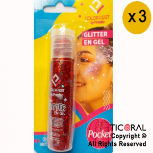 GLITTER EN GEL PELO ROSTRO CUERPO ROJO 854-05 X 20 GR x 3